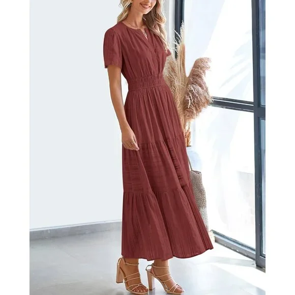 yellow bridesmaid dresses beach Women's Upcycled Silk Maxi Dress – Red & Green Bohemian Strap Beach Cover-Up main image 1